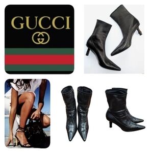 Gucci by Tom Ford S/S 2002 Bamboo Ankle Boots stretch leather bamboo heel bootie